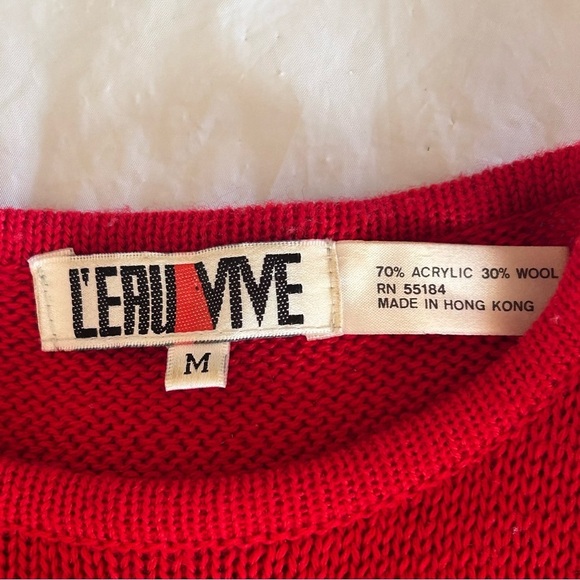 L’EAU VIVE  80s Red 3D Knit Stars Fringe Hem Sweater Size M - Picture 10 of 10